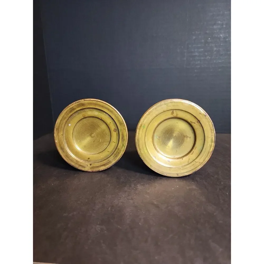 Pair of Antique Brass Candlesticks, Copper Weighted, Column Fluted 8.5